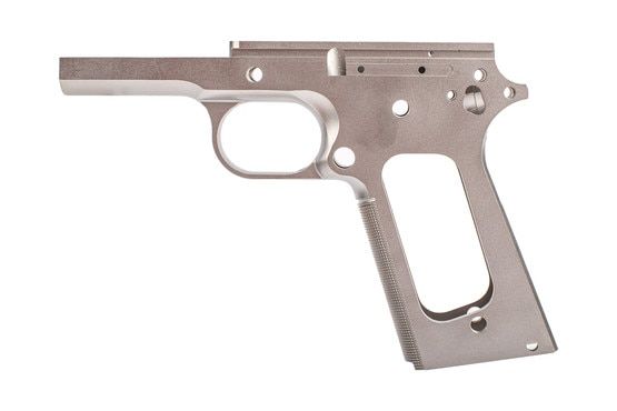 Nighthawk Custom 1911 Stripped Frame features a checkered front strap